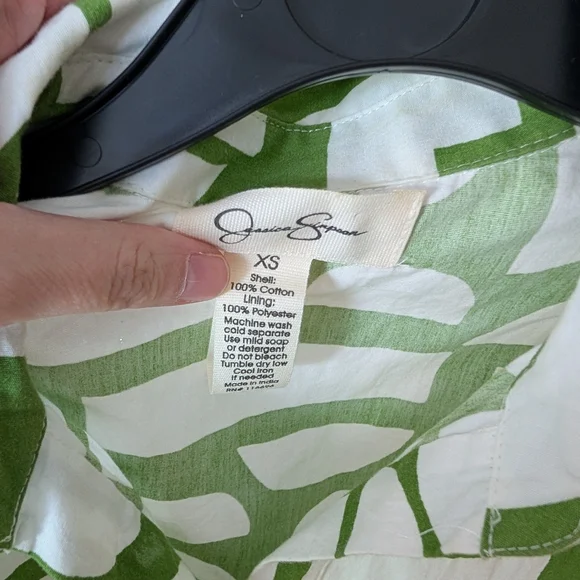 Jessica Simpson Green and White Geo Patterned Mini Summer Button Dress XS - Picture 8 of 9